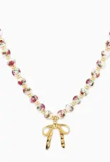 Ceramic Pink Bead Bow Necklace