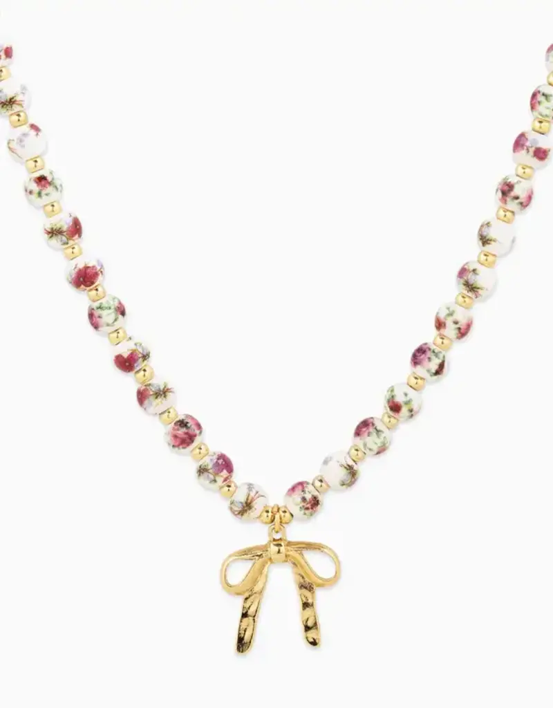 Ceramic Pink Bead Bow Necklace