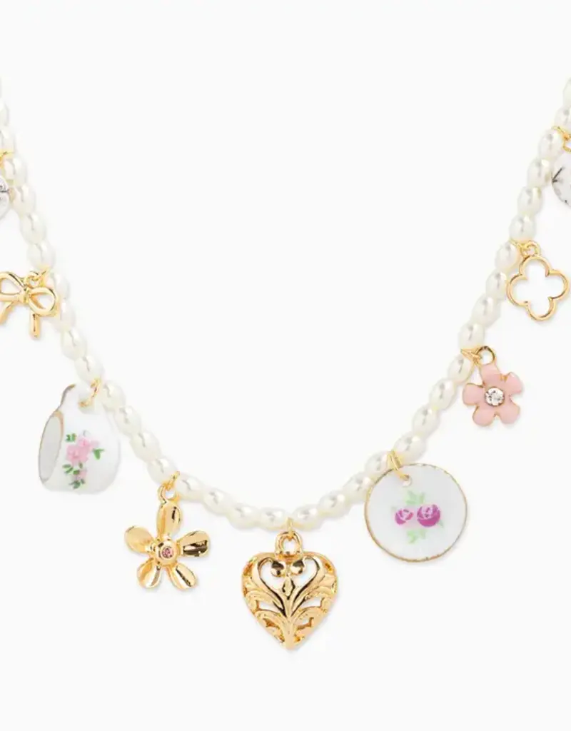 Feminine Ceramic Charm Pearl Chain Necklace