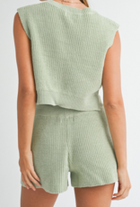 Sage hooded sweater vest and shorts SET