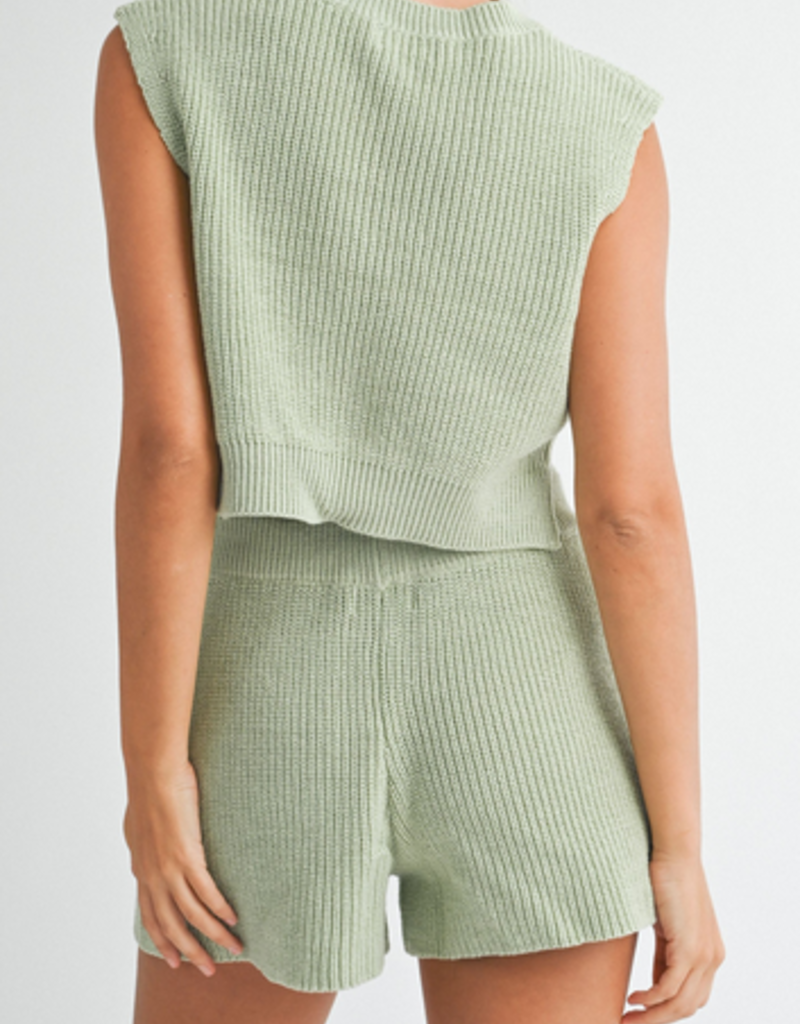 Sage hooded sweater vest and shorts SET