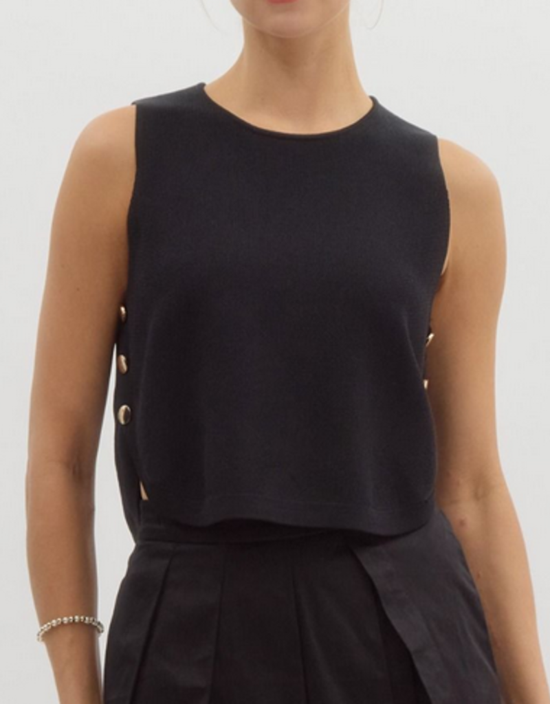 Gold side button sleeveless sweater knit top