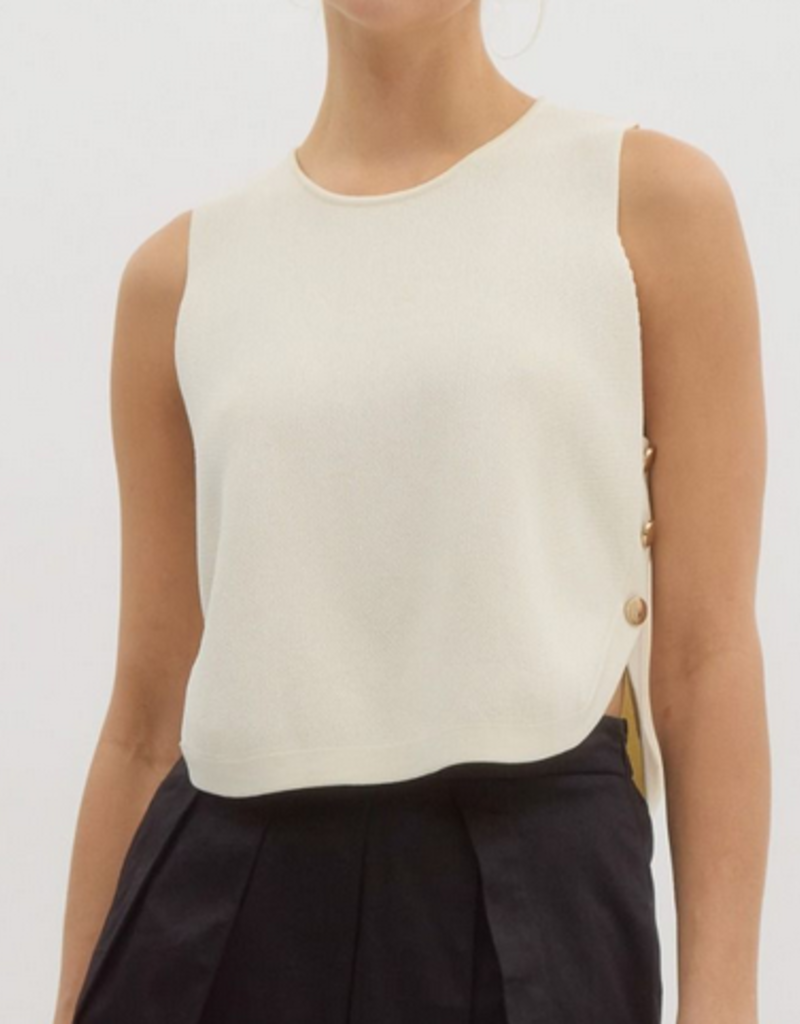 Gold side button sleeveless sweater knit top