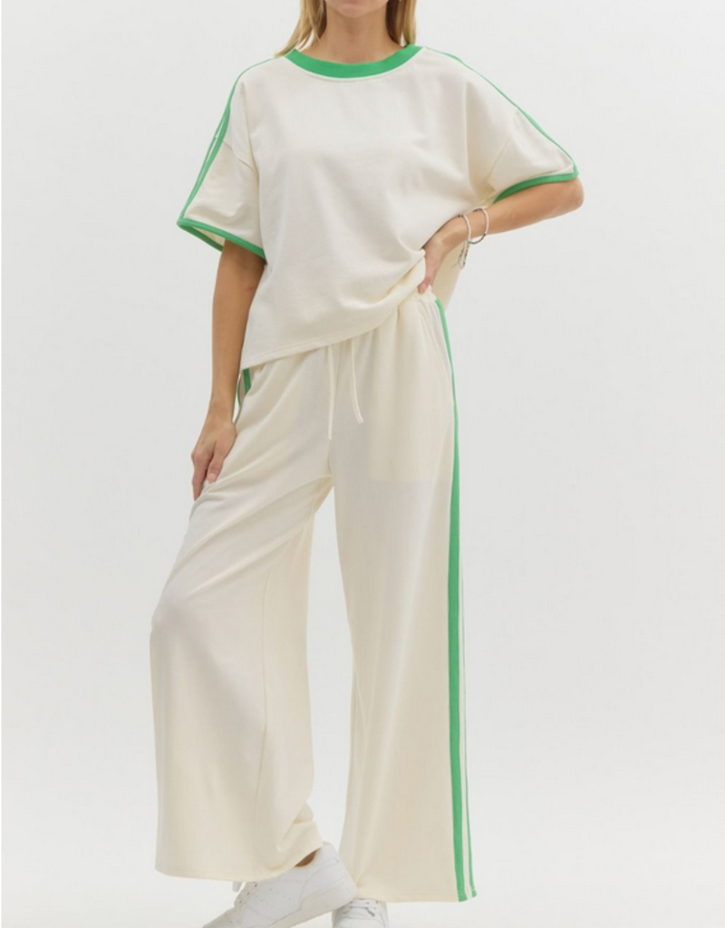Cream set with green accented details
