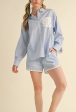 Blue ditsy floral striped set