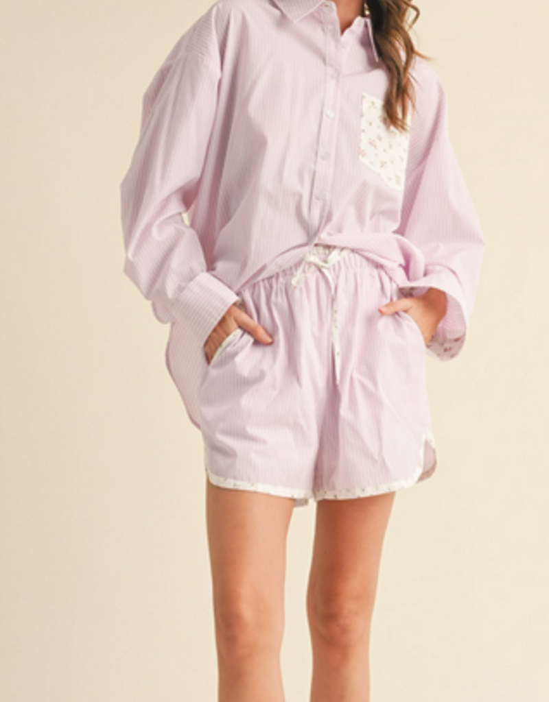 Pink ditsy floral striped set