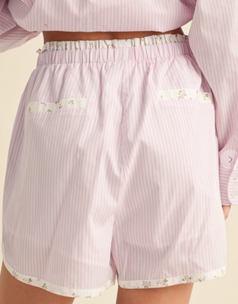 Pink ditsy floral striped set