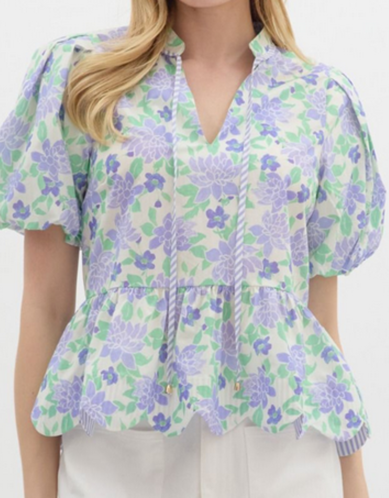 Periwinkle Floral Tie Top