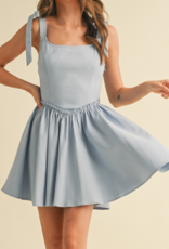 Blue Mini Lace Up Flare Dress