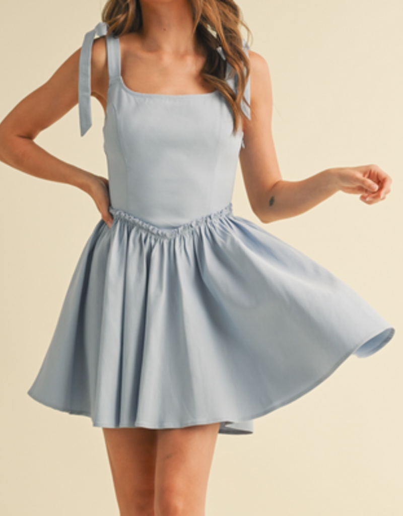 Blue Mini Lace Up Flare Dress