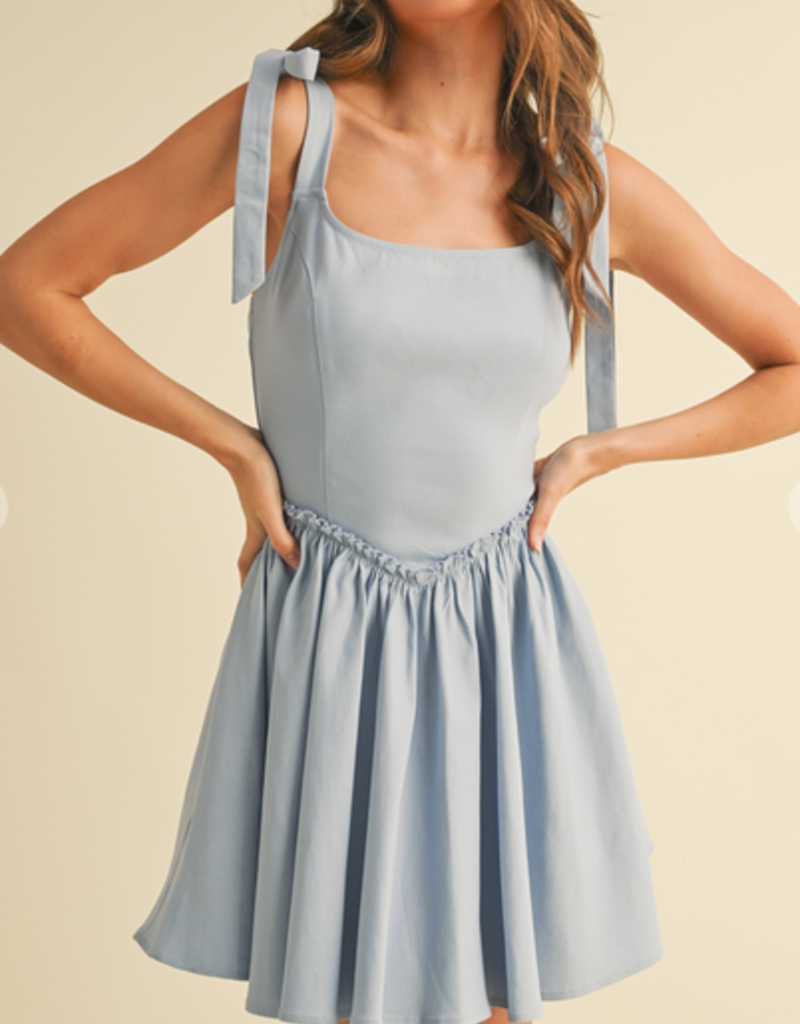 Blue Mini Lace Up Flare Dress