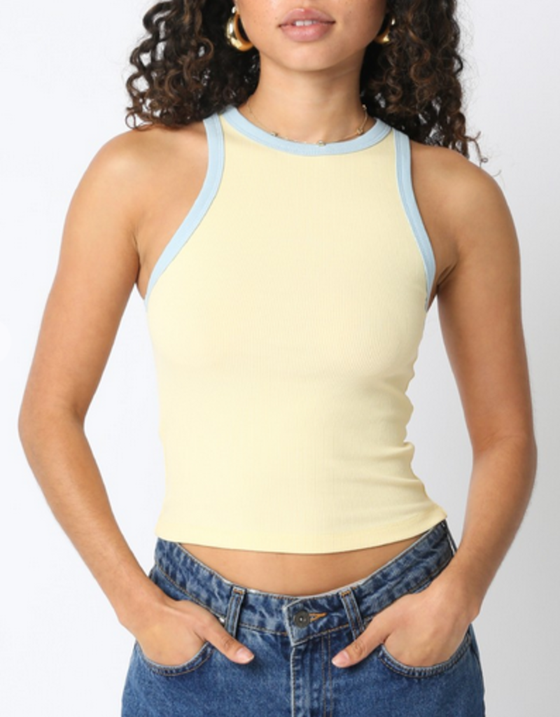 Butter Yellow Tank Top with Blue Lining