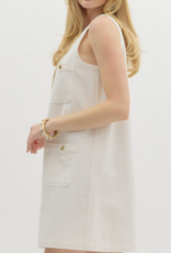 White Denim Mini Dress with Gold Buttons