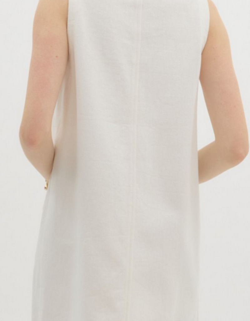 White Denim Mini Dress with Gold Buttons