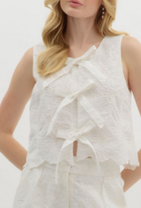 White Sleeveless Floral Front Tie Top
