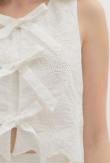 White Sleeveless Floral Front Tie Top