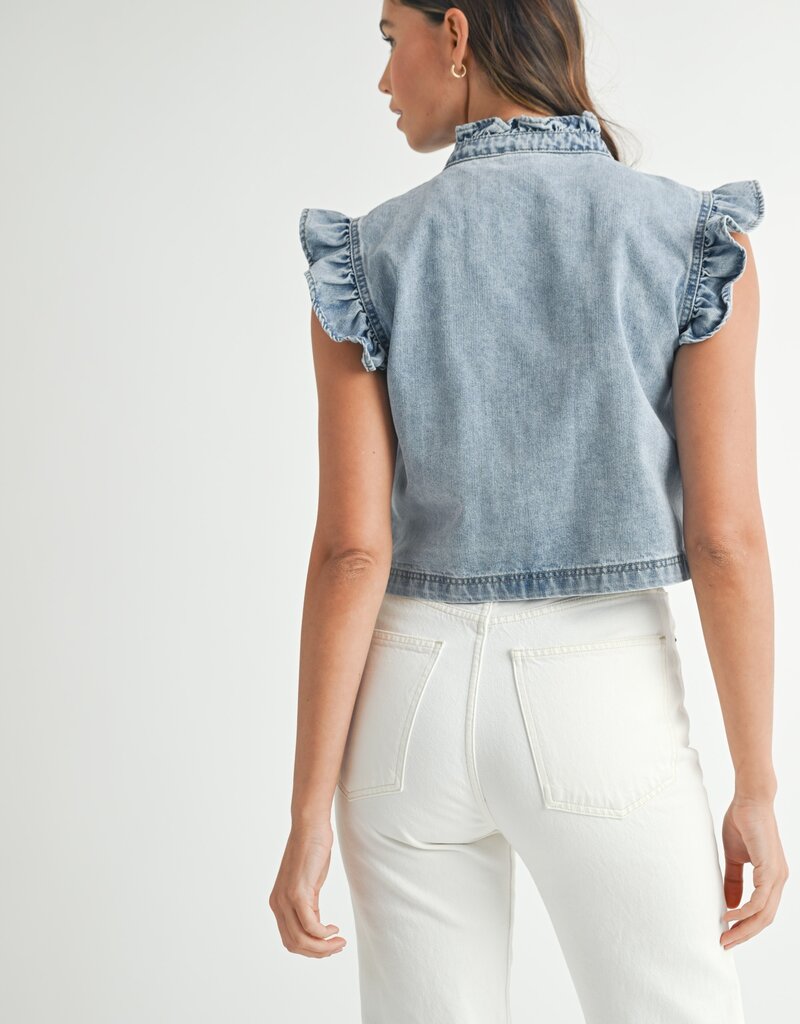 RUFFLE DETAIL DENIM VEST