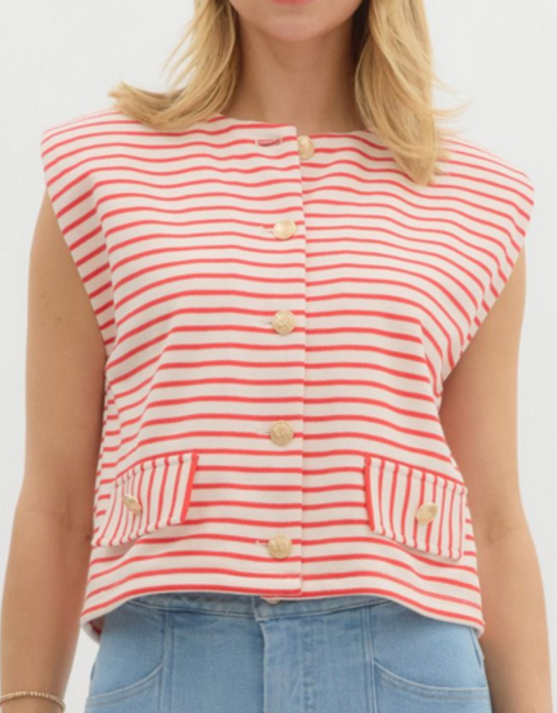 Red Stripe Button Up Top