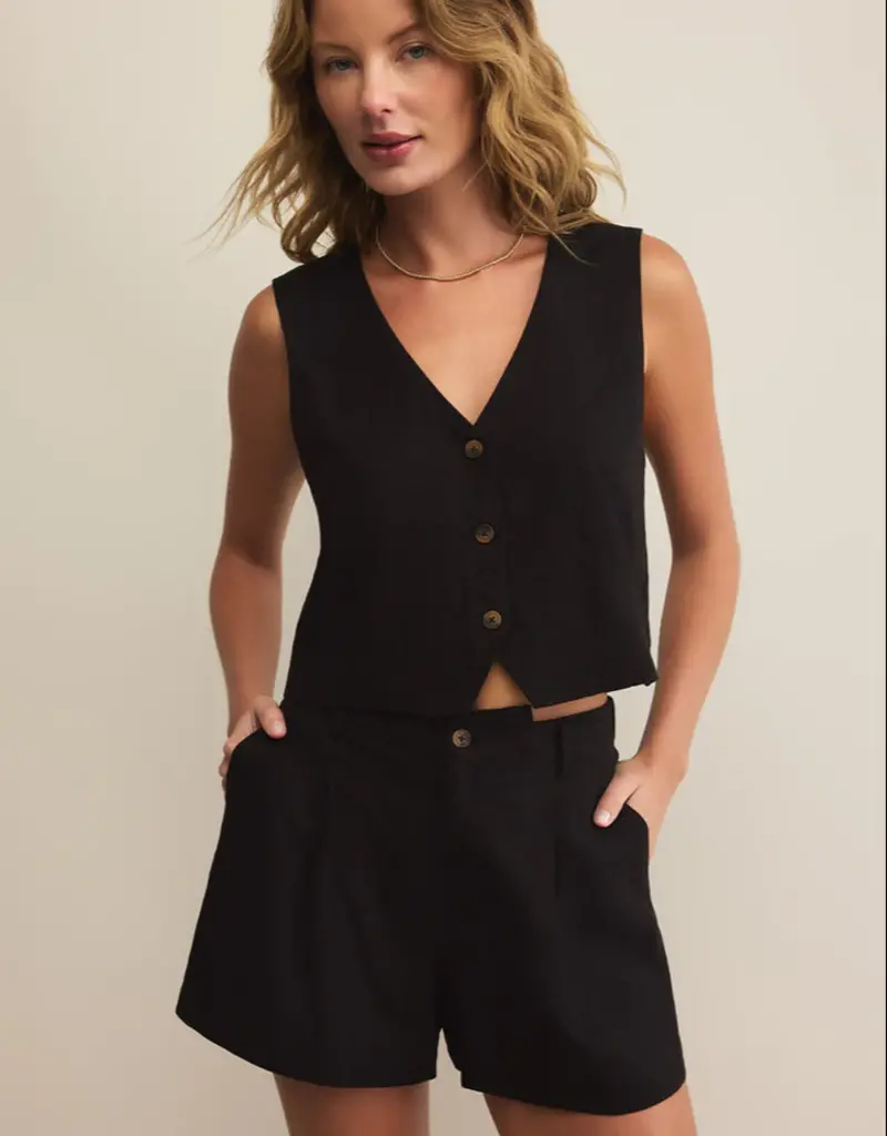 Marta Linen Vest Black