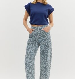 Denim Leopard Barrel Jeans