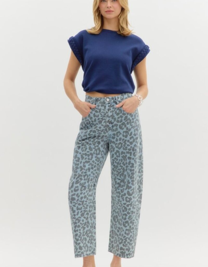 Denim Leopard Barrel Jeans