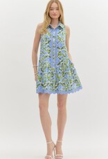 Blue Floral Scallop Dress