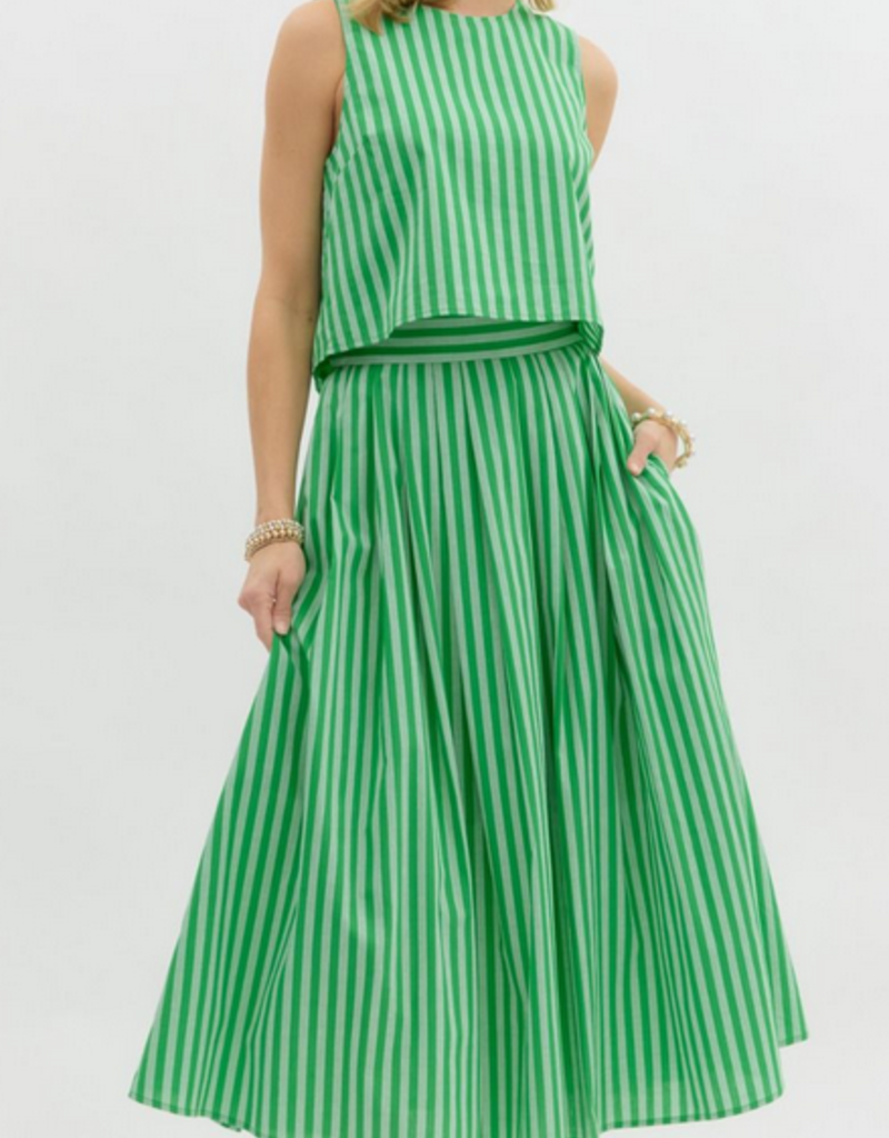 Green Stripped Skirt Set