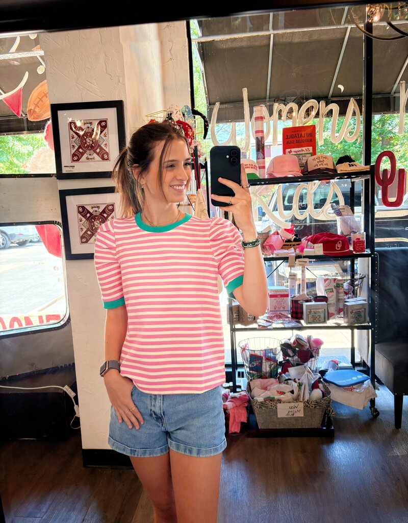 Striped Pink Top with Green Accents