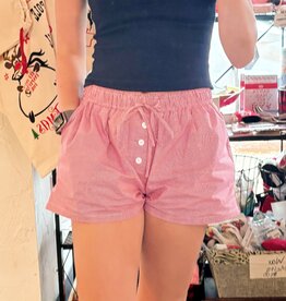 Red and White Waist Tie Check Shorts