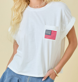 Drop Shoulder Americana Tshirt with Pocket
