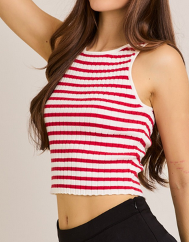 Sleeveless Striped Rib Sweater Top