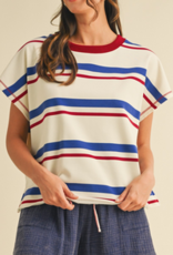 Red, White, and Blue Striped Oversized Shirt