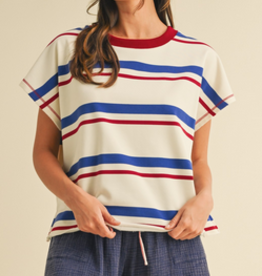 Red, White, and Blue Striped Oversized Shirt