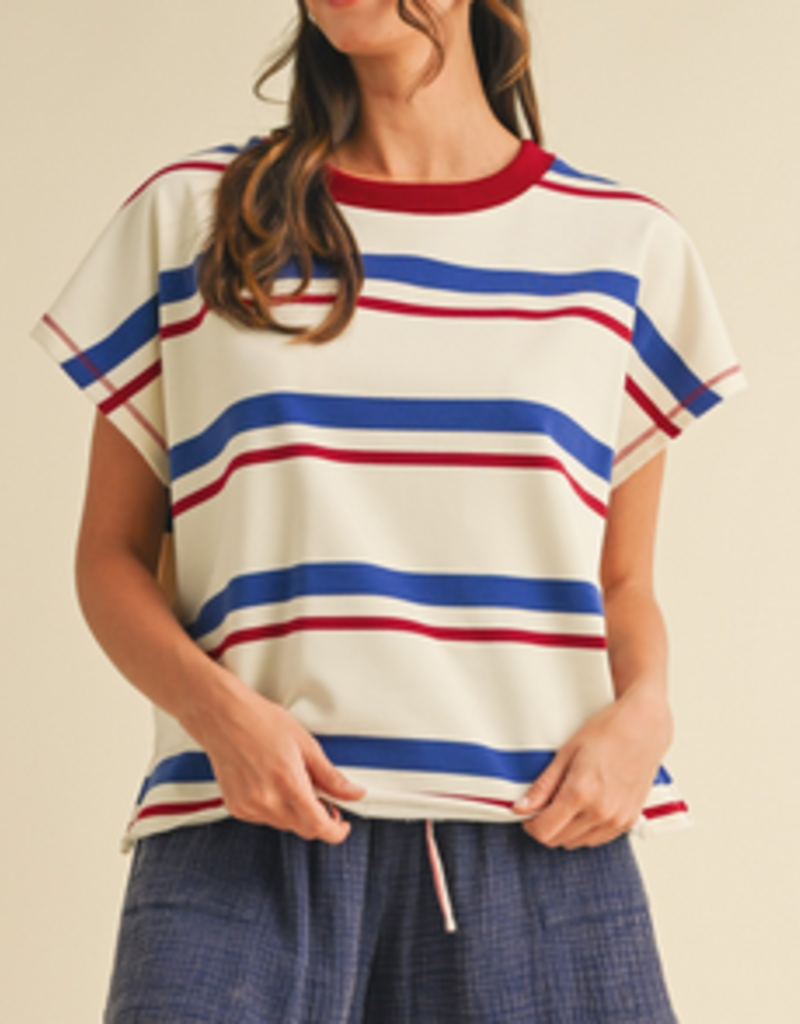 Red, White, and Blue Striped Oversized Shirt