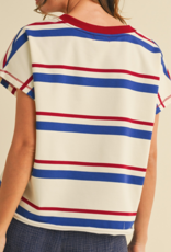 Red, White, and Blue Striped Oversized Shirt