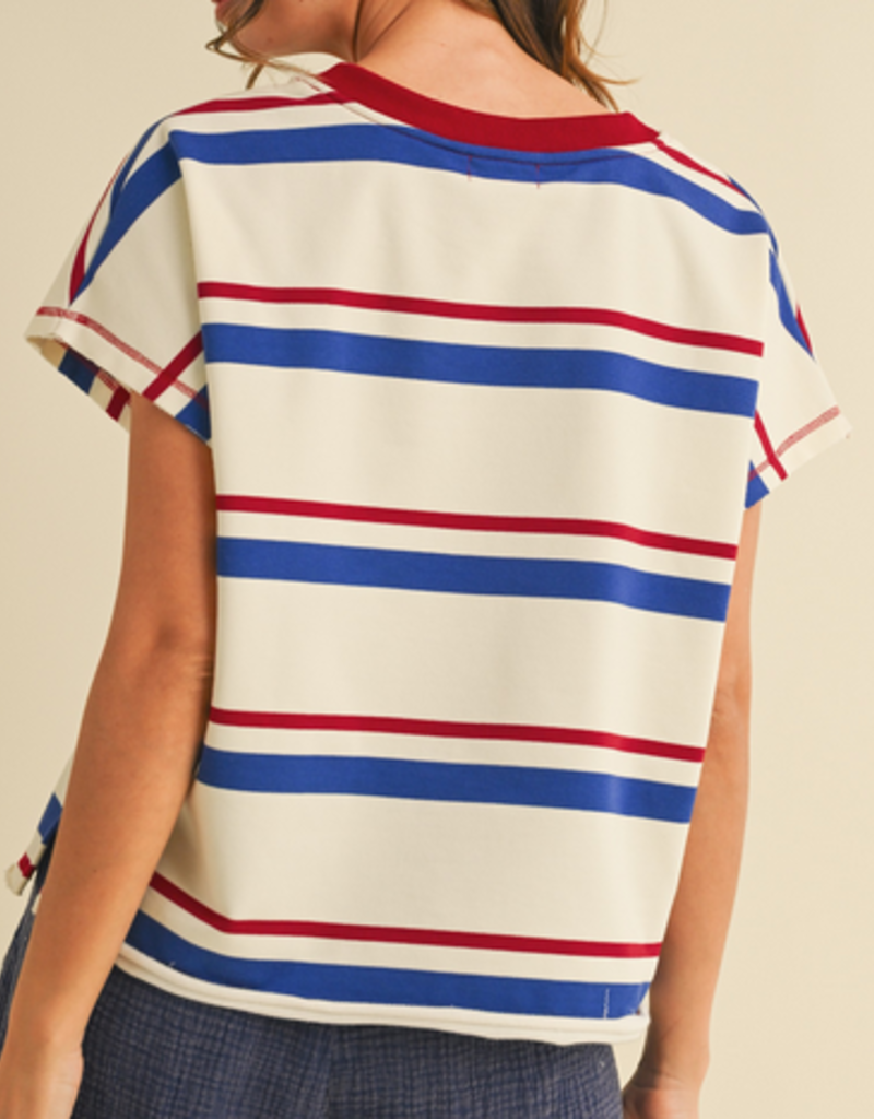 Red, White, and Blue Striped Oversized Shirt