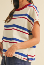 Red, White, and Blue Striped Oversized Shirt