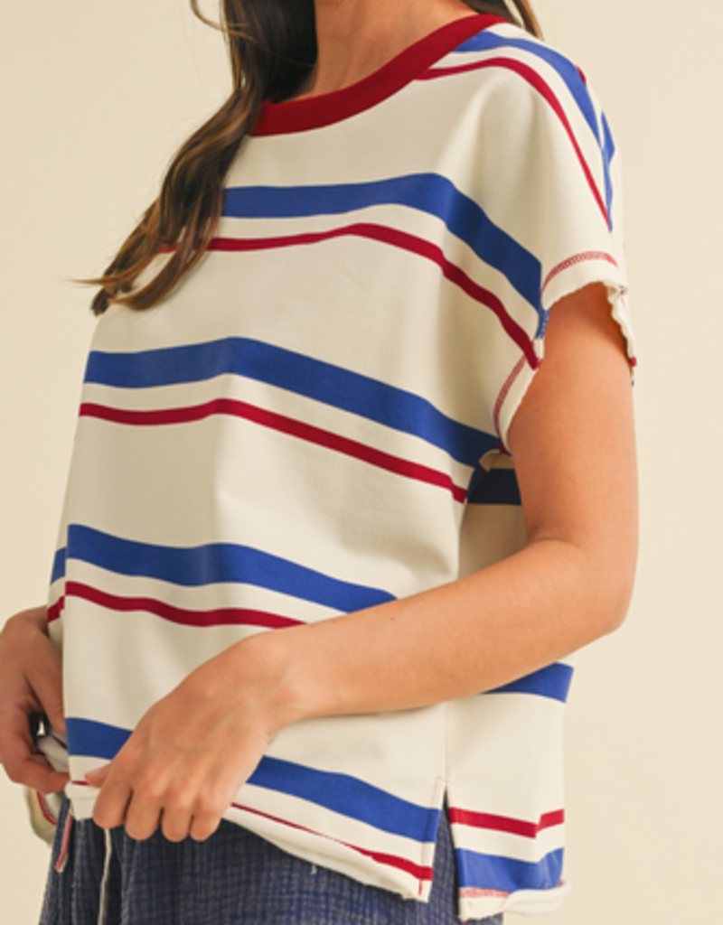 Red, White, and Blue Striped Oversized Shirt