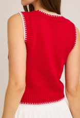 Red Sleeveless Crew Neck Sweater Top