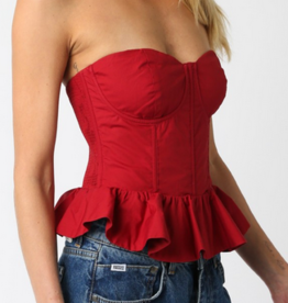 Red Peplum Strapless Top