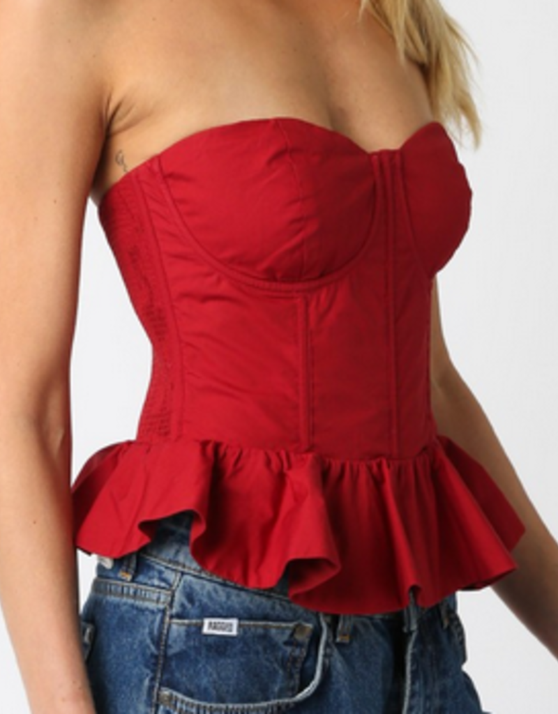Red Peplum Strapless Top