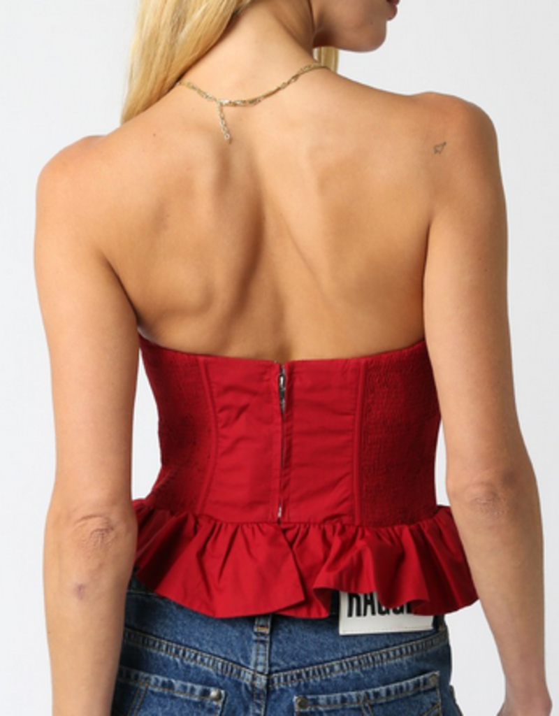 Red Peplum Strapless Top