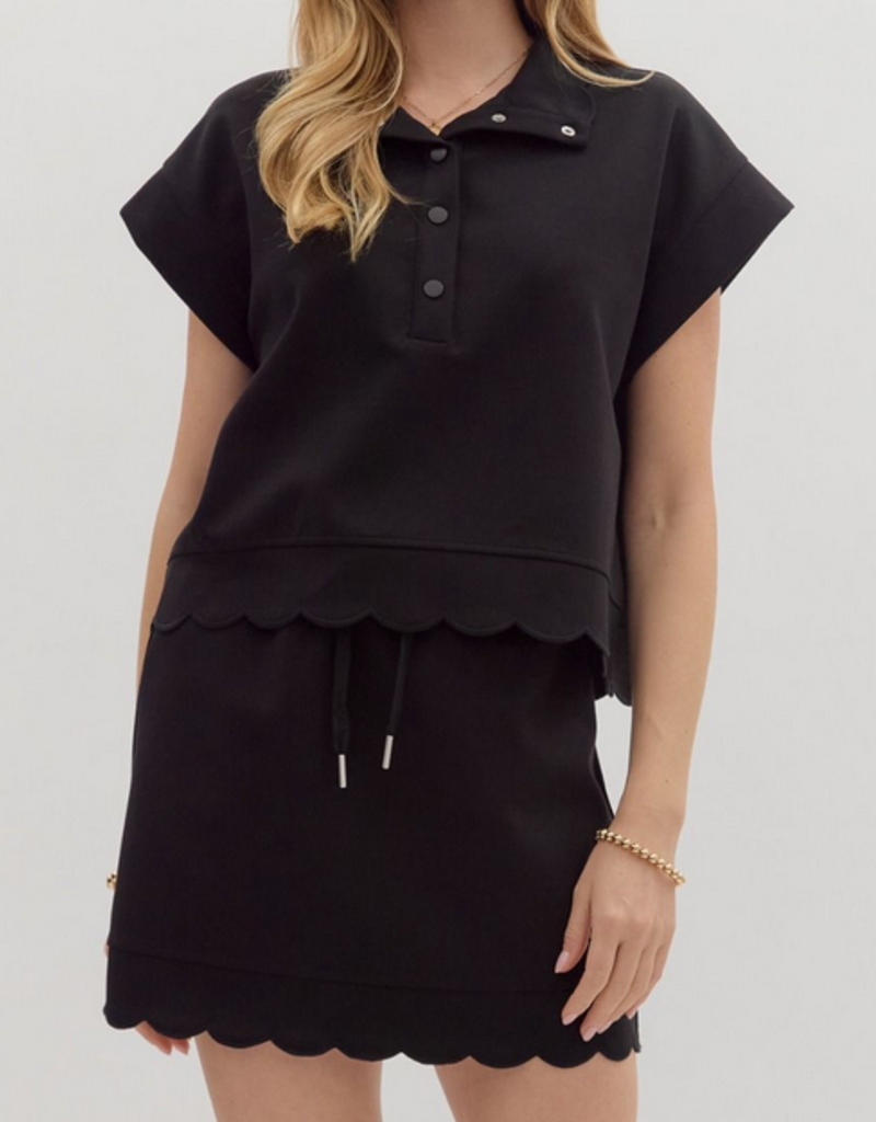 Black Scalloped Skort Set