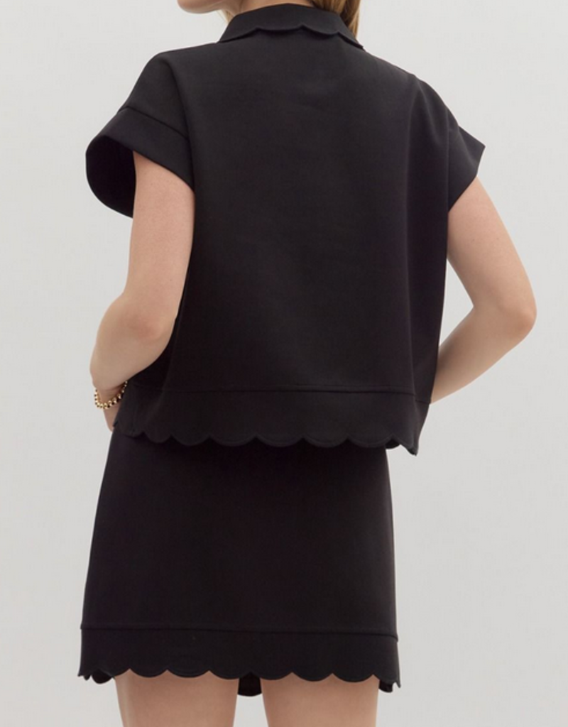 Black Scalloped Skort Set