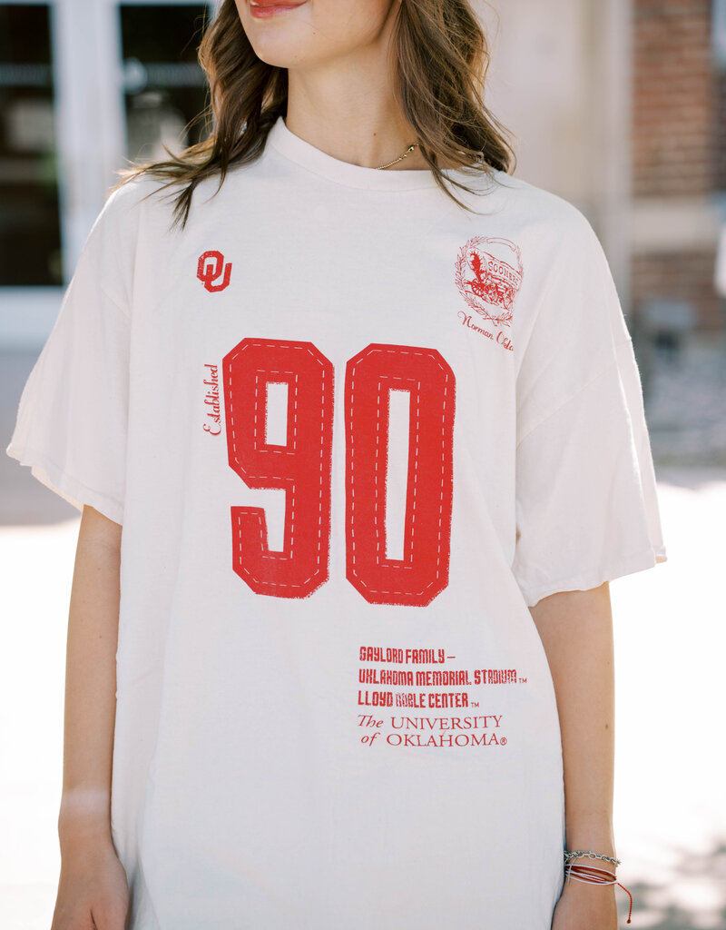 Off White Thrifted OU Sooners Crest Stamp Tee