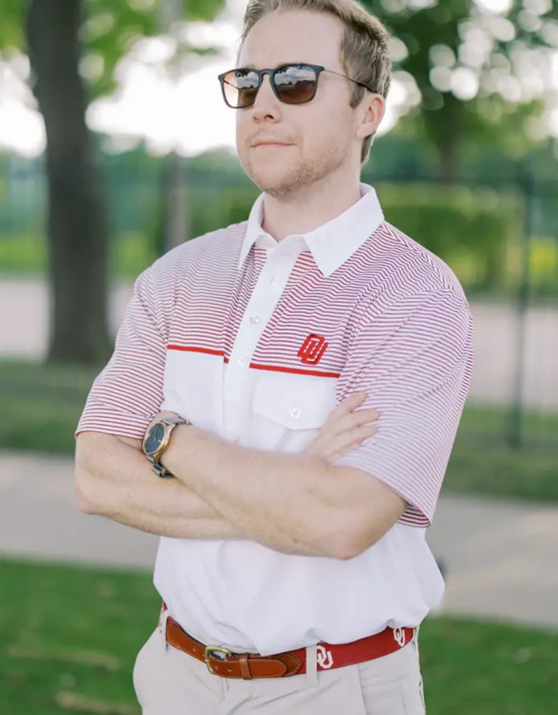 R&W Disco White With Crimson Stripe Polo