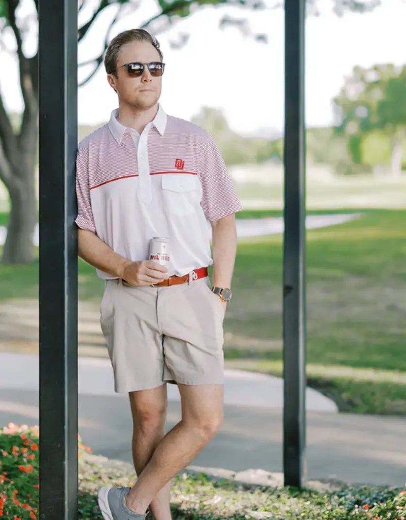 R&W Disco White With Crimson Stripe Polo