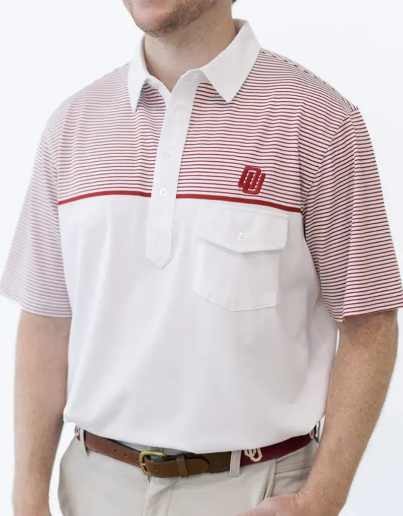 R&W Disco White With Crimson Stripe Polo