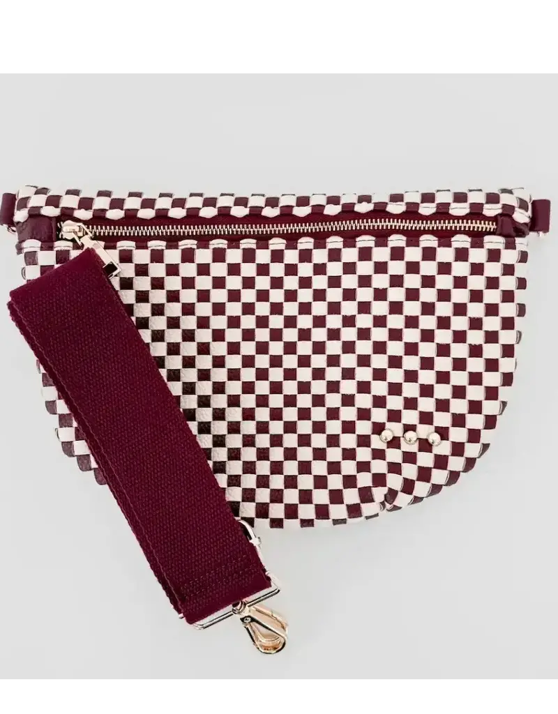 Inspired Woven Bum Bag Burgundy Check