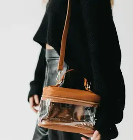 Clear Top Zip Cross Body Bag Brown